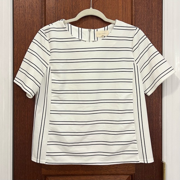 Melloday Striped Short Sleeve Top - Black and White - Picture 1 of 5